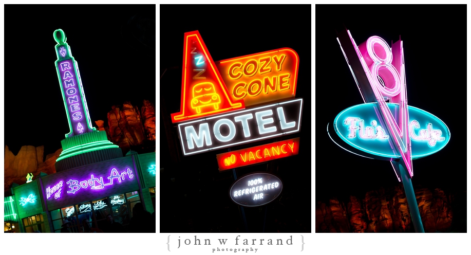 Route 66 Signs At Night - Cars Land